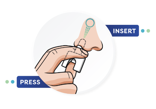 Place and Press administration intranasal delivery instructions for neffy