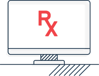 Desktop computer with Rx symbol