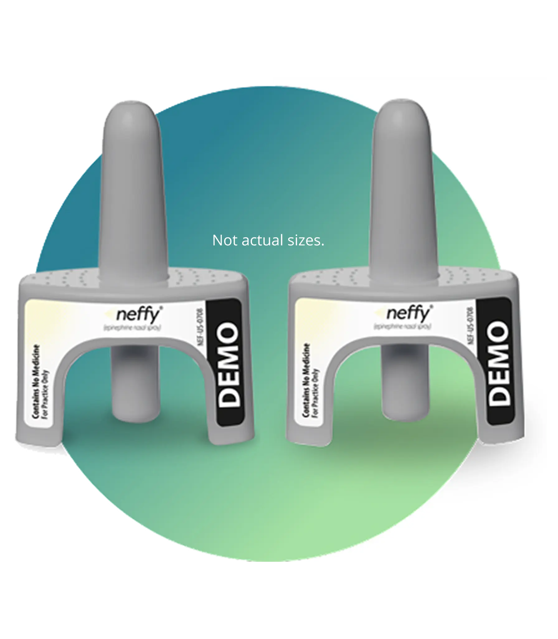 Two neffy neffy demo devices side-by-side inside a green circle