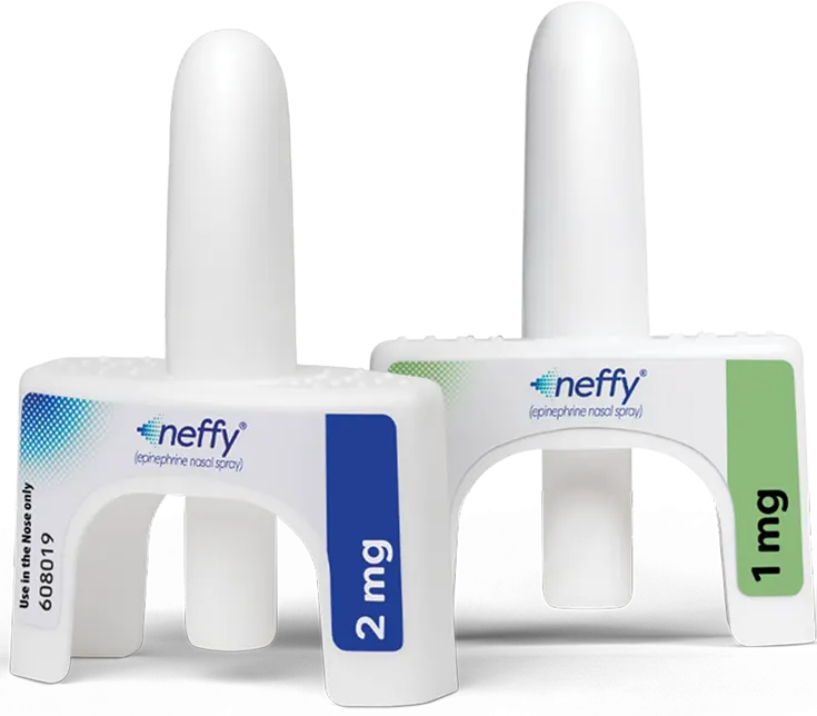neffy 2 mg and 1 mg devices deploying the plume simultaneously