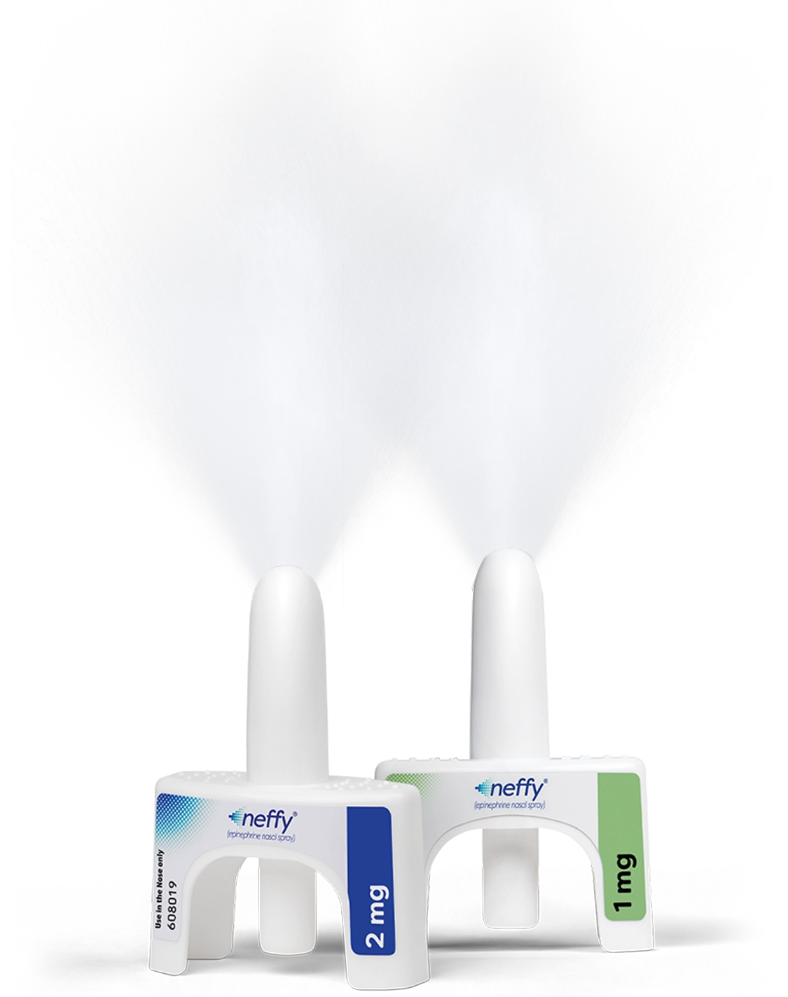 image of neffy 1mg and 2mg devices spraying stating commercially insured patients may pay as little as $25