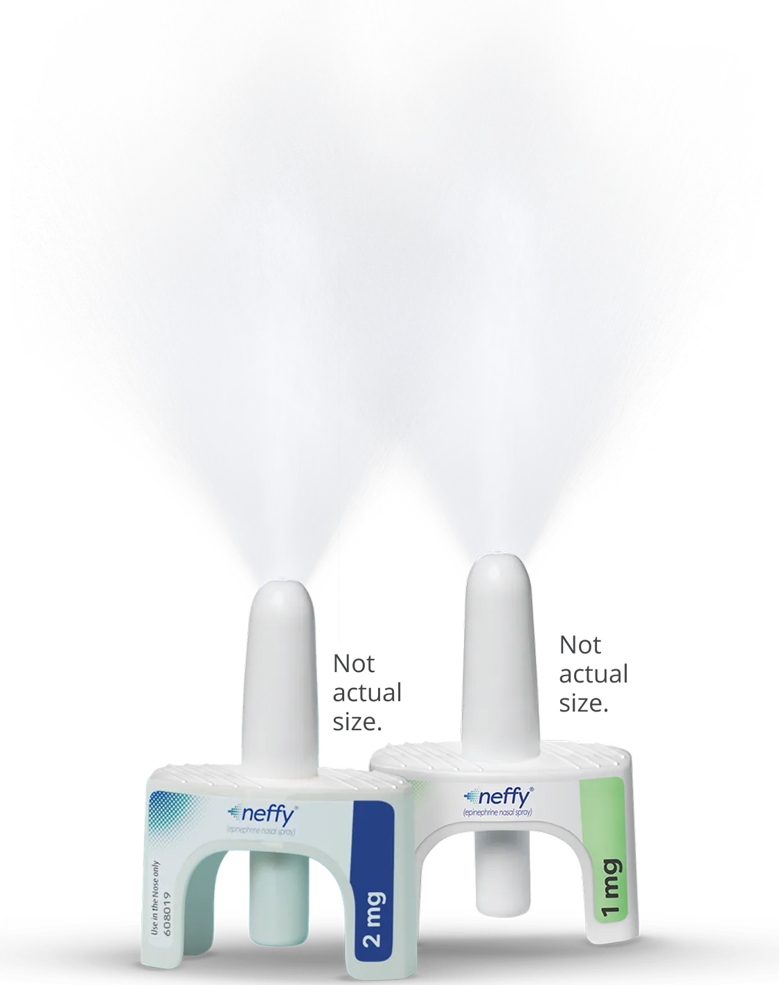 image of neffy 1mg and 2mg devices spraying stating commercially insured patients may pay as little as $25