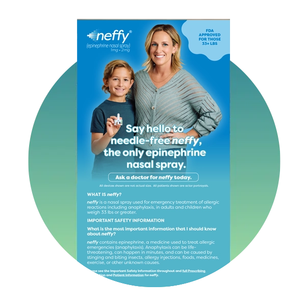 A screenshot of the Patient Education Brochure in a green-teal gradient circle